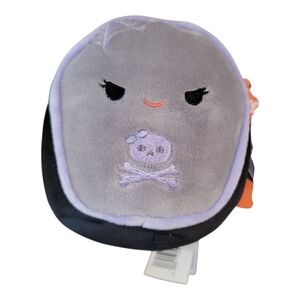 Squishmallows Gray and Black Tombstone w/ spiderweb Skull Stuffed Plush Julianne